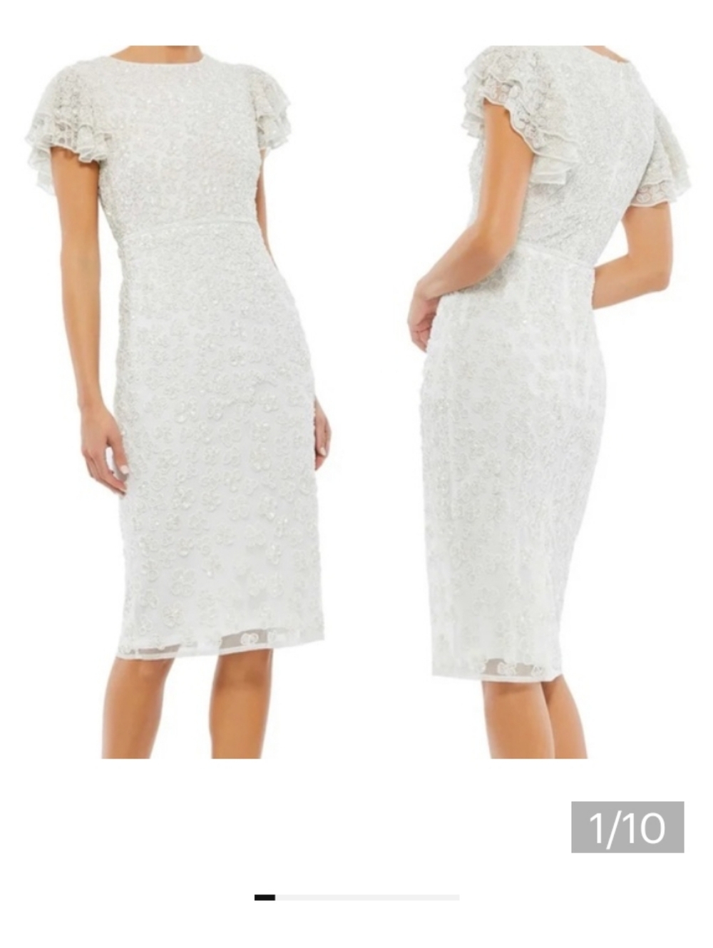 Mac Duggal Ivory Embellished Midi Dress with Ruffle Sleeves